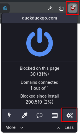 Extension menu of uBlock Origin